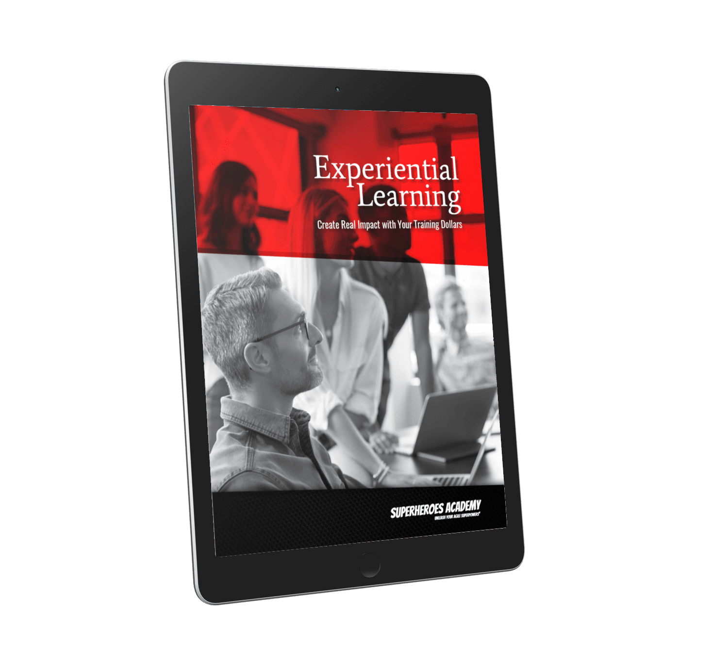 The Experiential Learning whitepaper cover shown on a tablet.